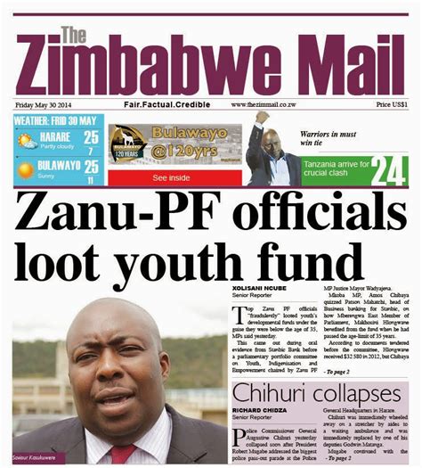 Gweru News Views And Solutions Zimbabwe Newspaper Front Pages For Saturday 31 May 2014