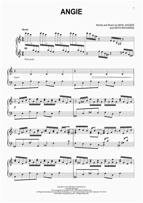 Angie Piano Sheet Music Onlinepianist