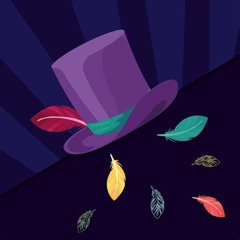 Premium Vector Purple Tophat With Colors Feathers