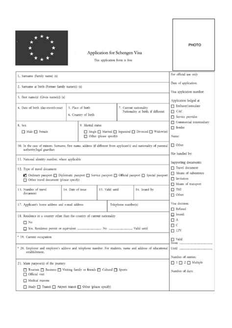Fillable Application For Schengen Visa Printable Pdf Download