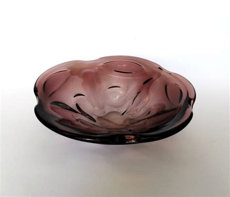 Vintage Purple Glass Bowl Mid Century Czech Glass Dish Heavy Etsy