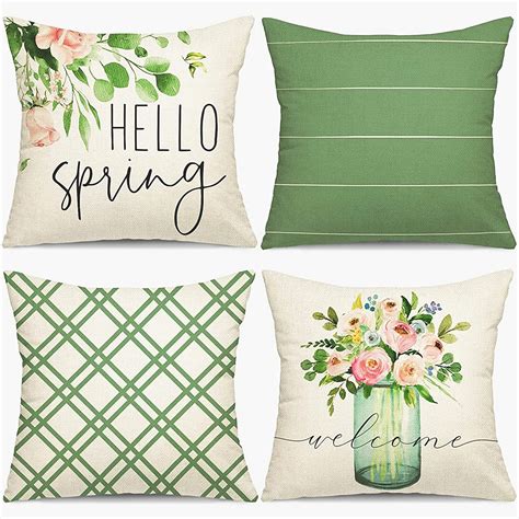 Ygeomer Spring Pillow Covers 18x18 Set Of 4 Spring Summer Farmhouse