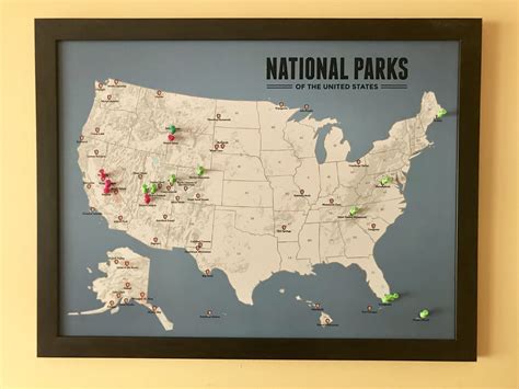 National Parks Map Foam Push Pin 24x36 Inches Parks M