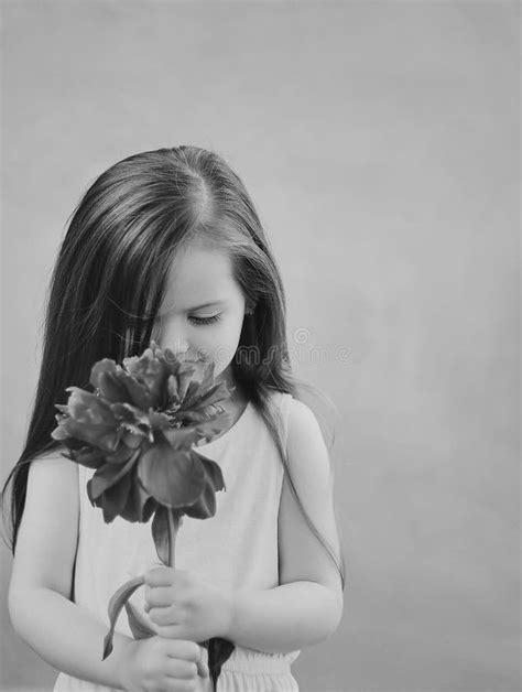 Black And White Portrait Of Little Cute Girl Stock Image Image Of
