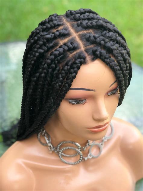 braided wig box braids made on frontal wig human hair etsy braided hairstyles braids wig