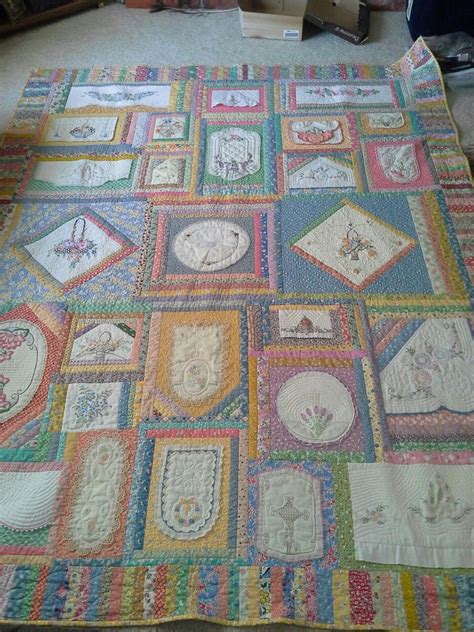 Vintage Linen Quilt Made By Belinda Miller Embroidered Quilts Linen