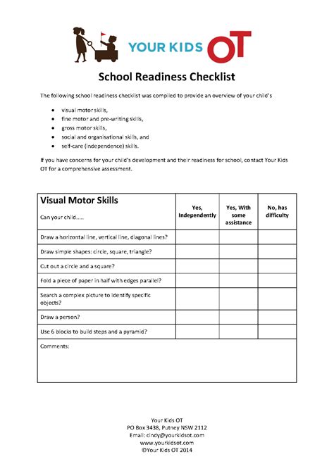Free School Readiness Checklist