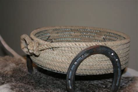 Western Cowboy Lariat Rope Basket With Horseshoes From Plus Z Etsy