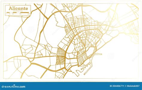 Alicante Spain City Map In Retro Style In Golden Color Outline Map