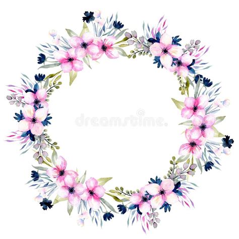 Watercolor Wildflowers And Field Grasses Wreath Hand Drawn Isolated On