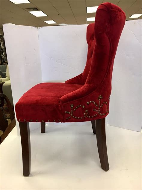 Dorsey mason red wood dining chair with cross back and rush seat (set of 2) (17.72 in. Custom Upholstered Nailhead Red Tufted Dining Chair For Sale at 1stdibs