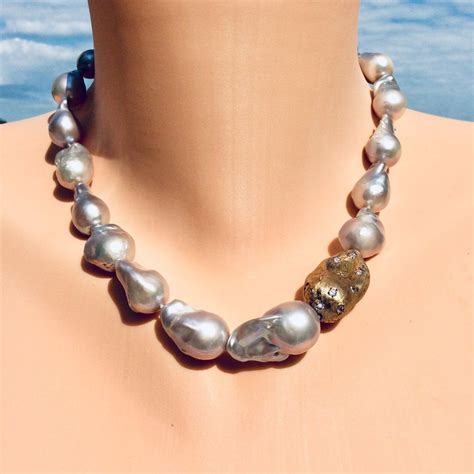 Grey Freshwater Pearl Necklacelarge Baroque Pearls Etsy Canada