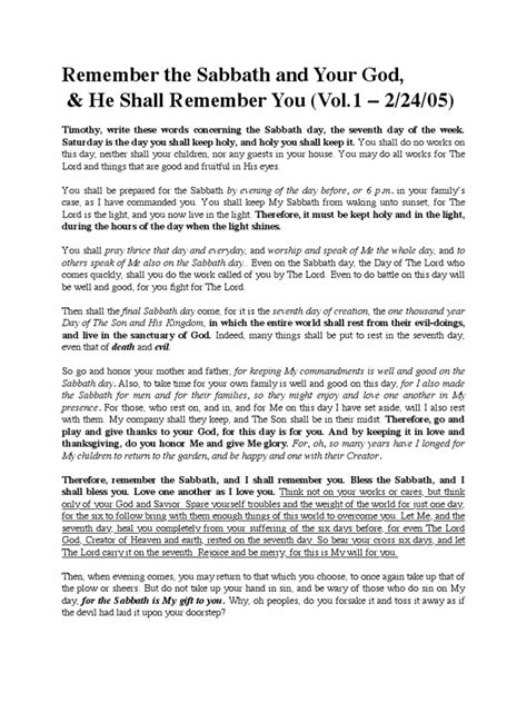 Keep The 4th Commandment Remember The Sabbath Sabbath In