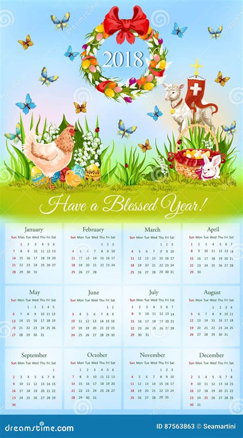 Easter Calendar With Banner Of Holiday Symbols Stock Vector