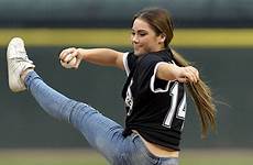maroney mckayla first pitch sox acrobatic softpedia chicago does game