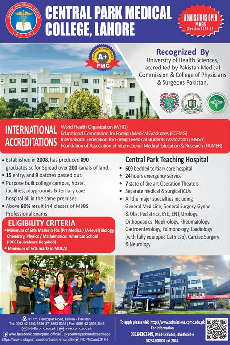Admission Advertisement Central Park Medical College