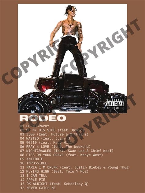 Travis Scott Rodeo Album Tracklist Poster Etsy