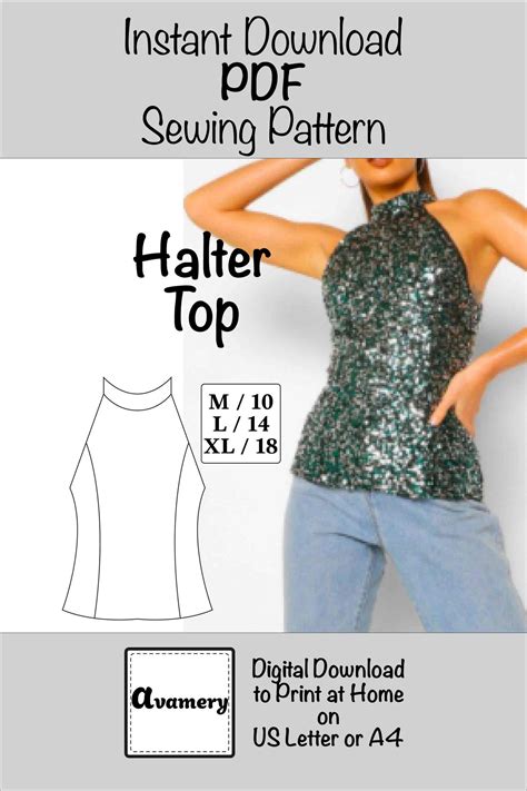 Halter Top M L Xl Layered Pdf Sewing Pattern Mock Neck Shirt Etsy