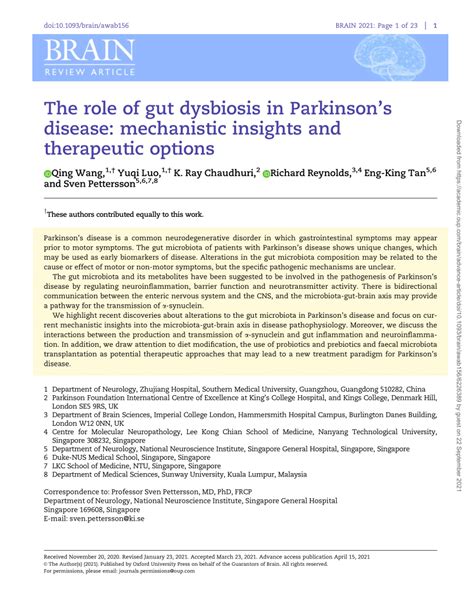 Pdf The Role Of Gut Dysbiosis In Parkinsons Disease Mechanistic
