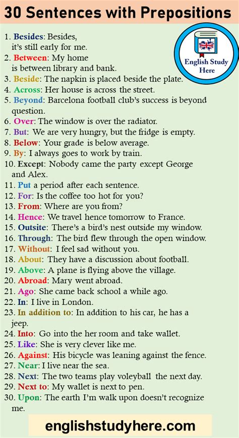 30 Sentences With Prepositions And Examples English Study Here