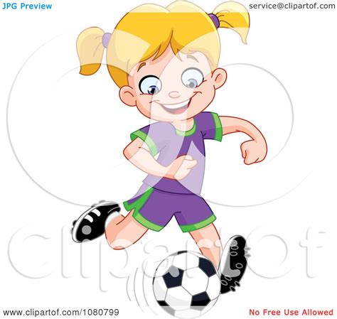 Clipart Happy Soccer Girl Kicking A Ball Royalty Free Vector