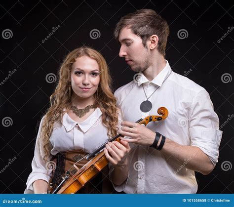 Musical Loving Couple With Violin Stock Photo Image Of Girl Musician