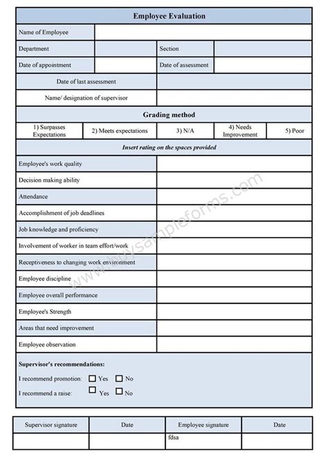 Employee Evaluation Template - Sample Forms | Evaluation employee, Employee evaluation form ...
