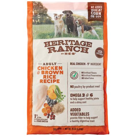 Your puppy needs these extra nutrients to sustain his growth and. Heritage Ranch by H-E-B Chicken & Brown Rice Dry Dog Food ...