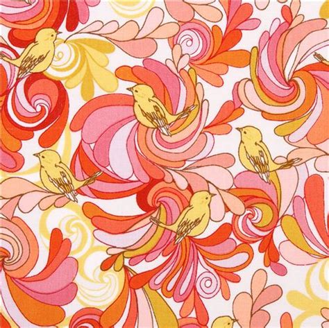 White In The Bloom Blossom Colorful Bird Flowers Fabric By Robert