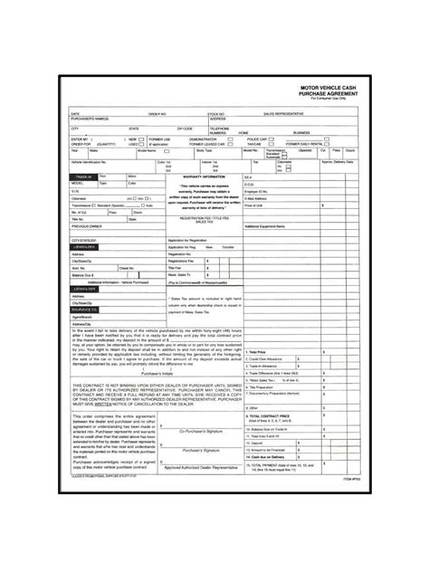 A purchase and sale agreement (p&s) is the document received after mutual acceptance on an offer, which states the final sale price and all terms of final sale price: Motor Vehicle Cash Purchase Agreement 100pk - Car dealer ...