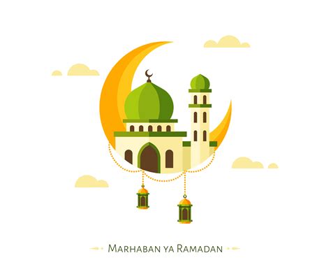 Marhaban Ya Ramadan Background With Crescent And Mosque 1217548 Vector