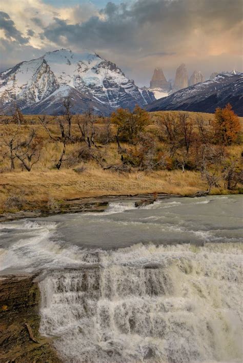 Rio Paine Waterfalls In The Torres Del Paine National Park Patagonia