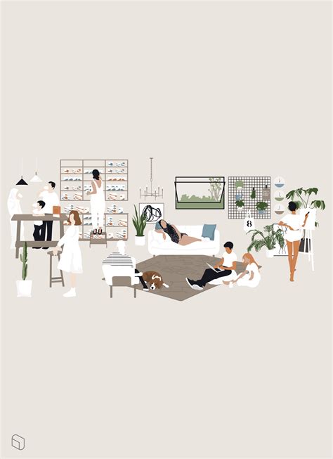 Flat Vector People with Furnitures for Architecture & Interior Design ...