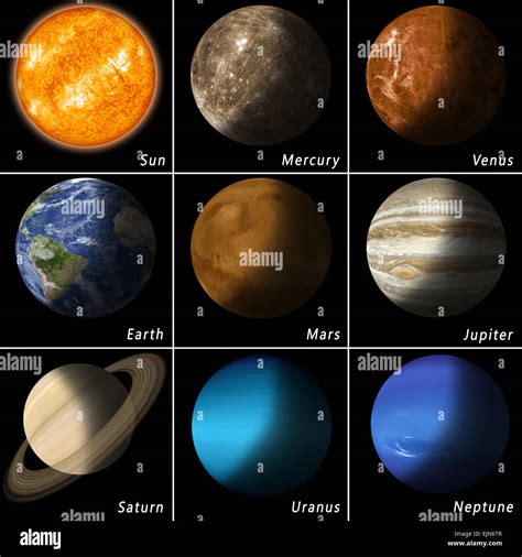 All Best Known Solar System Planets And The Main Star Sun Stock Photo