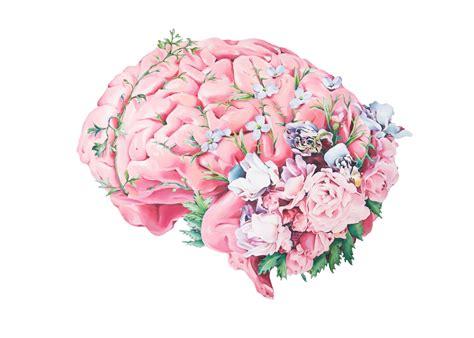 Floral Brain White Background Print Of Oil Painting Anatomical Art