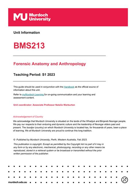 BMS213 Unit Guide 2023 Mar 27 Unit Information BMS Forensic Anatomy