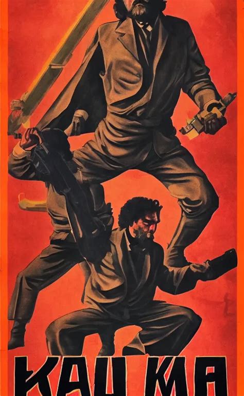 Full 70s Action Movie Poster With Karl Marx In Kung Fu Stable