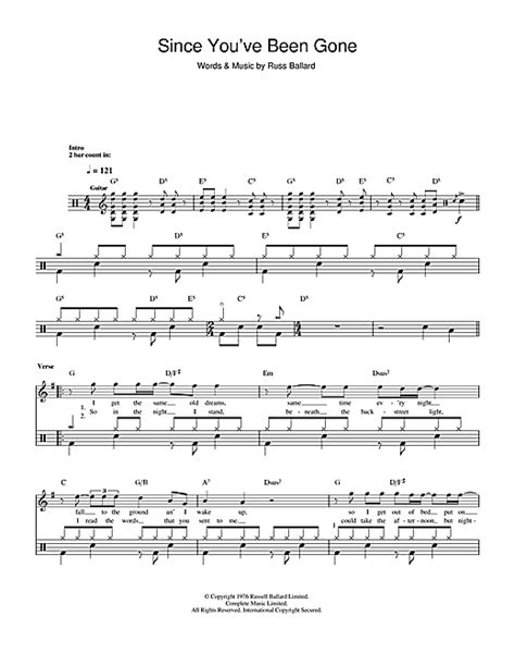 rainbow since you ve been gone sheet music
