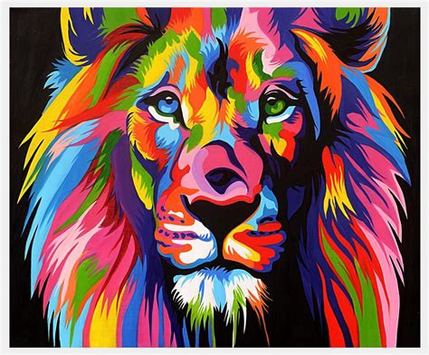 2019 Prints Art Modern Animal Abstract Lion Colorful Painting Canvas