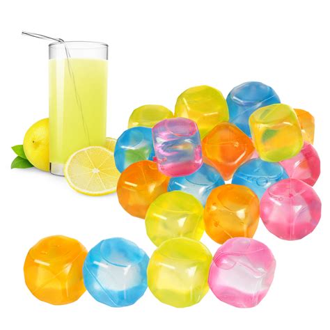 20 Plastic Assorted Multicolour Ice Cubes Cool Cold Drinks Bar Reusable