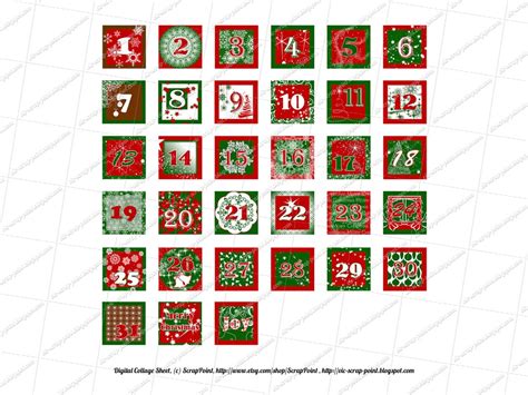 Printable December Daily Numbers 1 15 2 And 3 Inch Squares Advent
