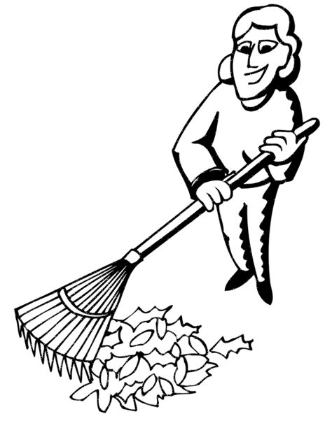 Autumn Leaves Coloring Page Lady Raking Leaves Fall Coloring Pages