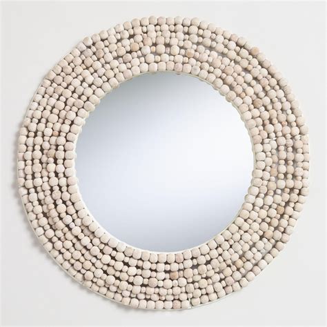 Round White Wood Bead Wall Mirror By World Market Mirror Wall Wall Mirror Diy Mirror Wall