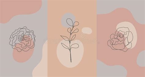 Vector Minimalist Style Plants Rose Line Flower Nude Colors Hand