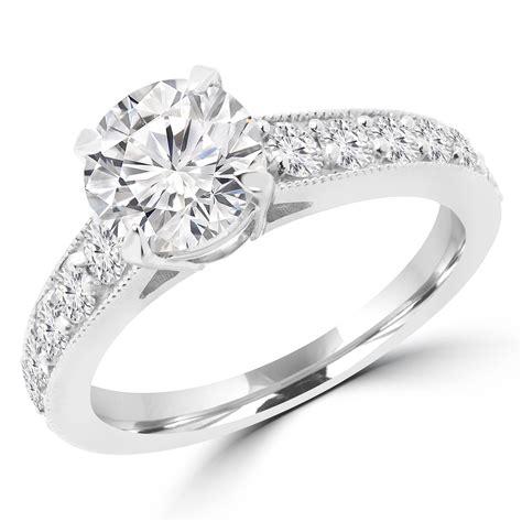 1 15 Ctw Round Diamond Solitaire With Accents Engagement Ring In 14k