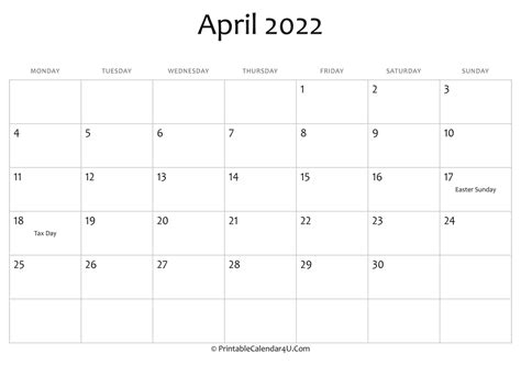 April 2022 Calendar With Easter December 2022 Calendar