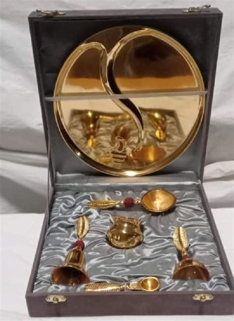Polished Brass Pooja Thali Set Style Antique Feature Attractive Pattern Fine Finished