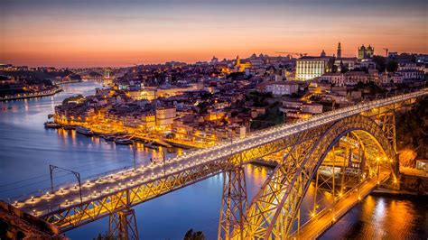 Wallpaper Portugal Bridge Night City River Lights 2560x1600 Hd