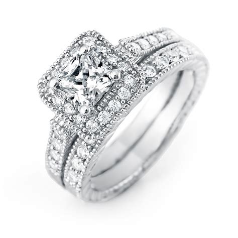 Princess Cut Halo Cz Wedding Ring Set Eve S Addiction