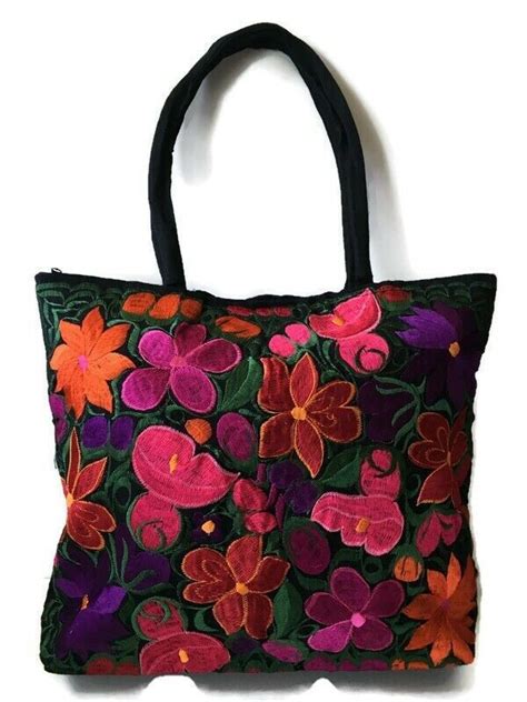 Handmade Embroidered Mexican Tote Bag Large Bohemian Handbag Purse